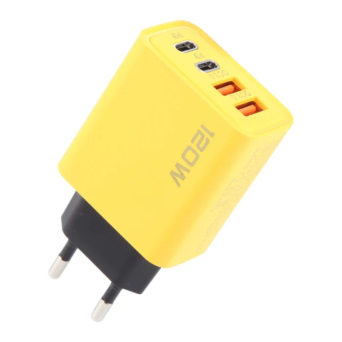 KO-71 120W Dual PD Type-C + Dual QC3.0 USB Multi-Ports Charger (EU Plug, Yellow)